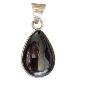 Sterling Silver Teardrop Black Onyx Pendant With Beveled Bail For Chain Jewelry